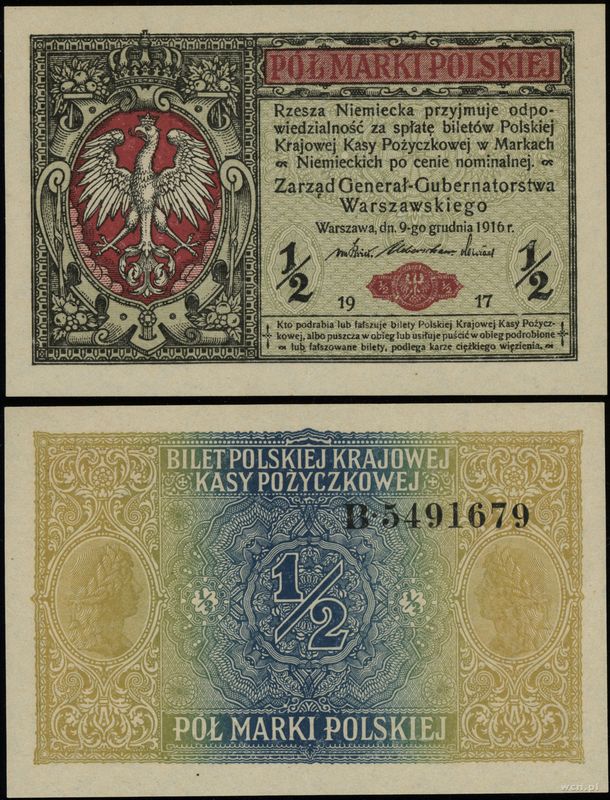 Polska, 1/2 marki polskiej, 9.12.1916