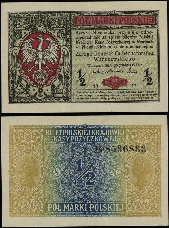 Polska, 1/2 marki polskiej, 9.12.1916