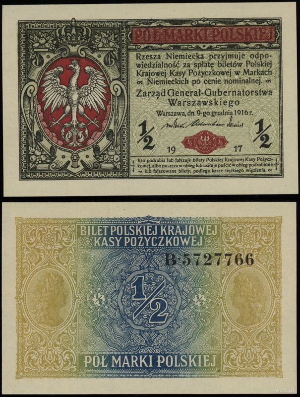 Polska, 1/2 marki polskiej, 9.12.1916