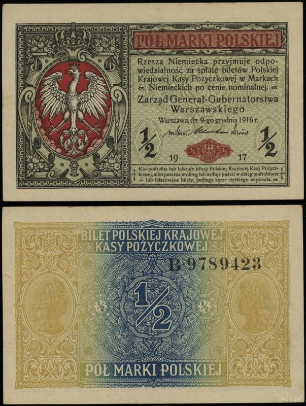 Polska, 1/2 marki polskiej, 9.12.1916