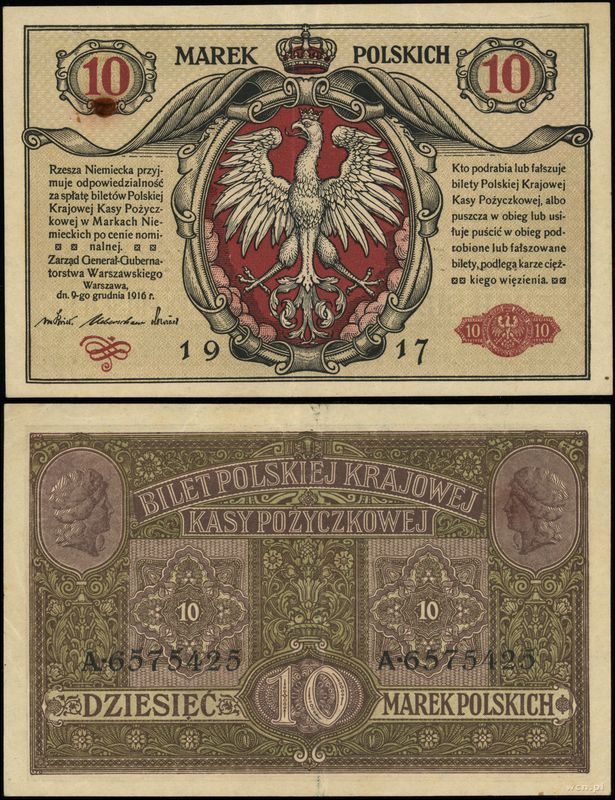 Polska, 10 marek polskich, 9.12.1916