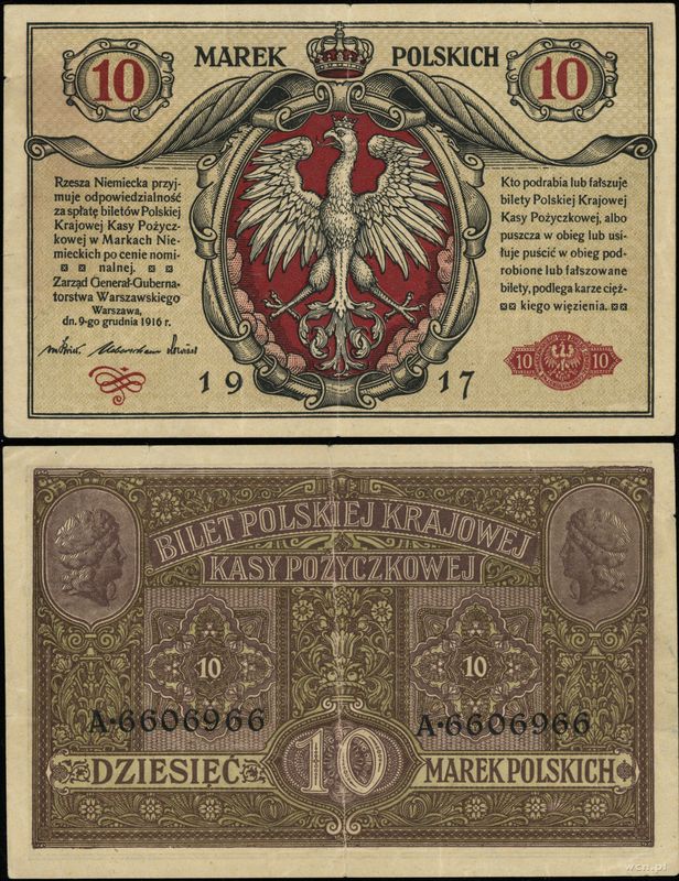 Polska, 10 marek polskich, 9.12.1916