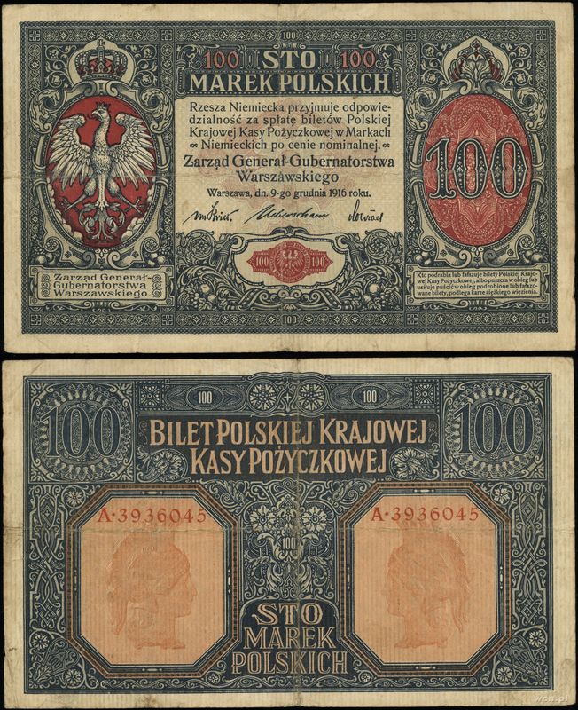 Polska, 100 marek polskich, 9.12.1916