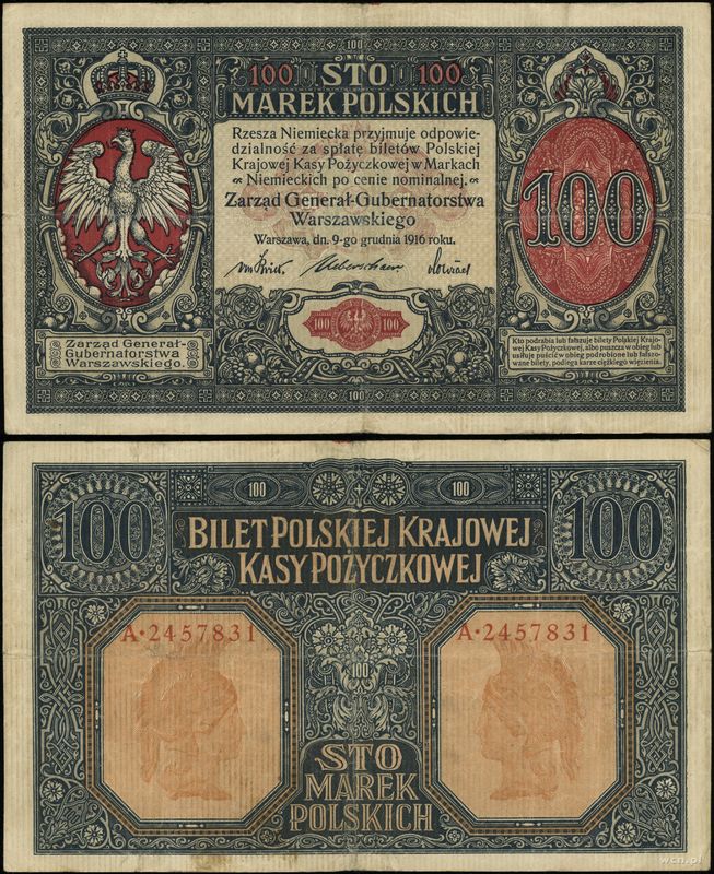Polska, 100 marek polskich, 9.12.1916