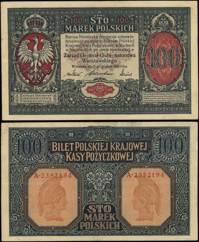 Polska, 100 marek polskich, 9.12.1916