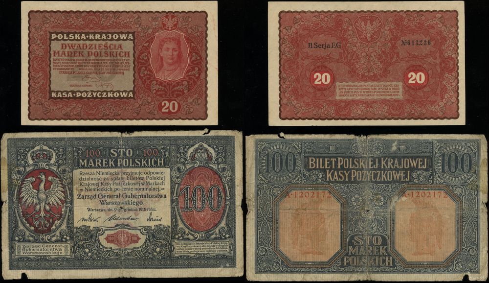 Polska, zestaw 2 banknotów, 1916–1919
