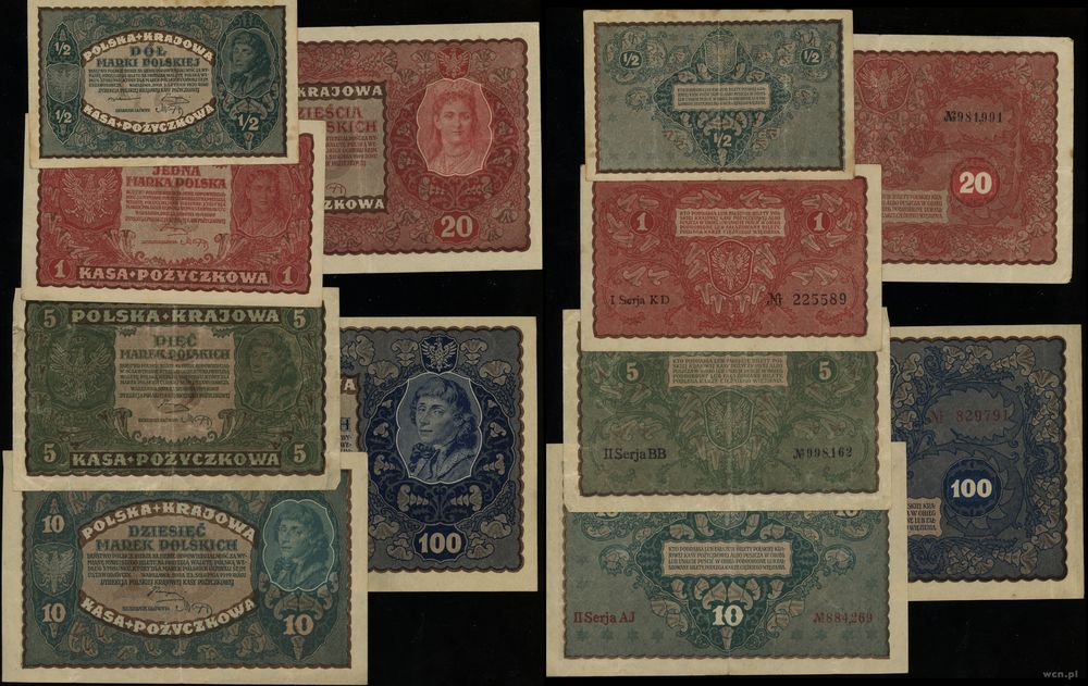 Polska, zestaw 6 banknotów, 1919–1920