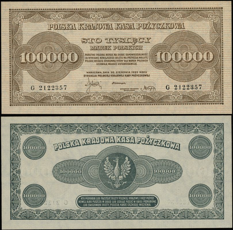 Polska, 100.000 marek polskich, 30.08.1923