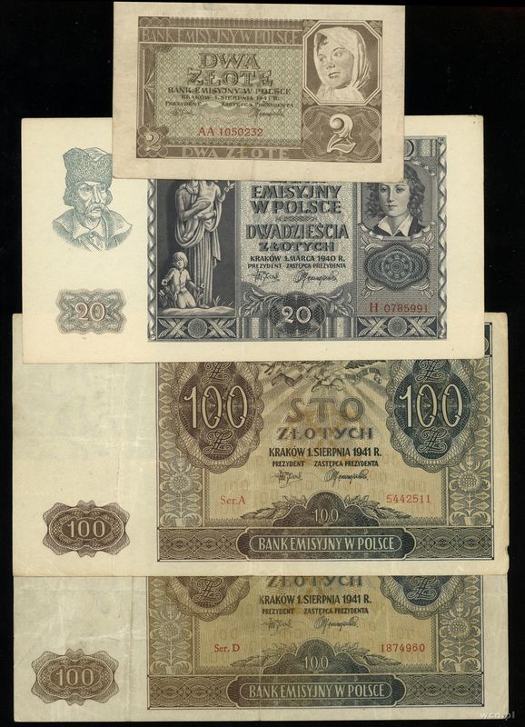 Polska, zestaw 4 banknotów, 1940–1941