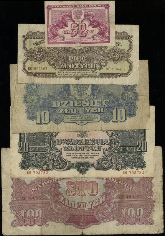 Polska, zestaw 5 banknotów, 1944