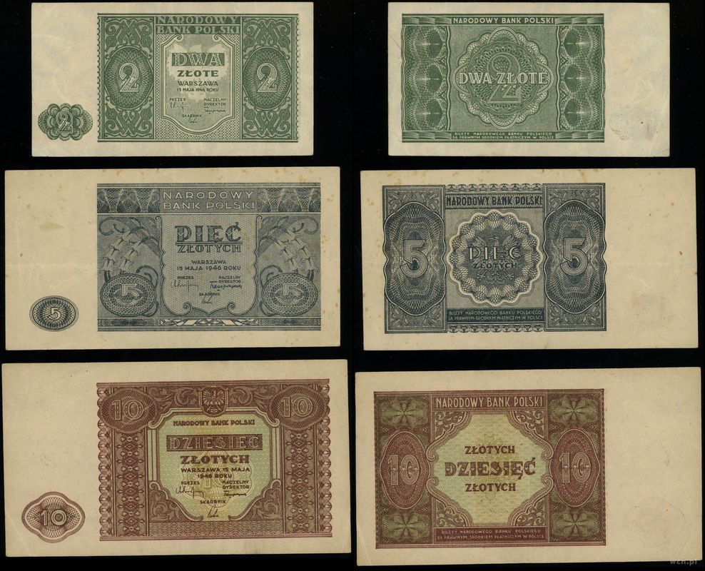 Polska, zestaw 3 banknotów, 15.05.1946