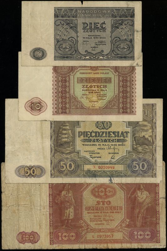Polska, zestaw 4 banknotów, 15.05.1946