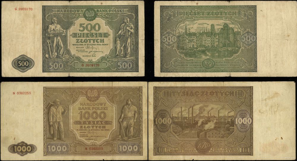 Polska, zestaw: 500 i 1.000 złotych, 15.01.1946