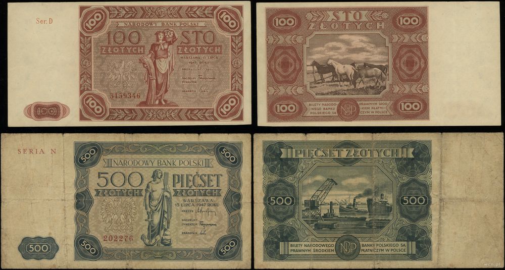 Polska, zestaw: 100 i 500 złotych, 15.07.1947