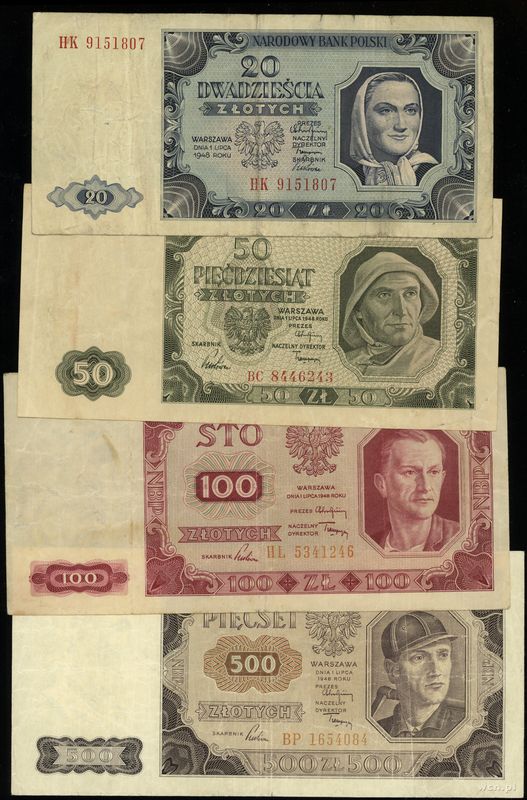 Polska, zestaw 4 banknotów, 1.07.1948