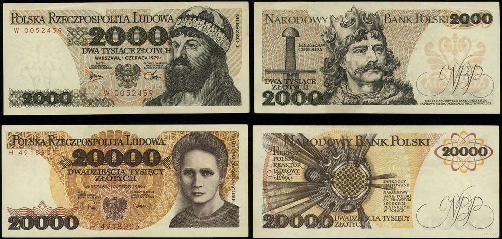 Polska, zestaw 2 banknotów, 1979–1989