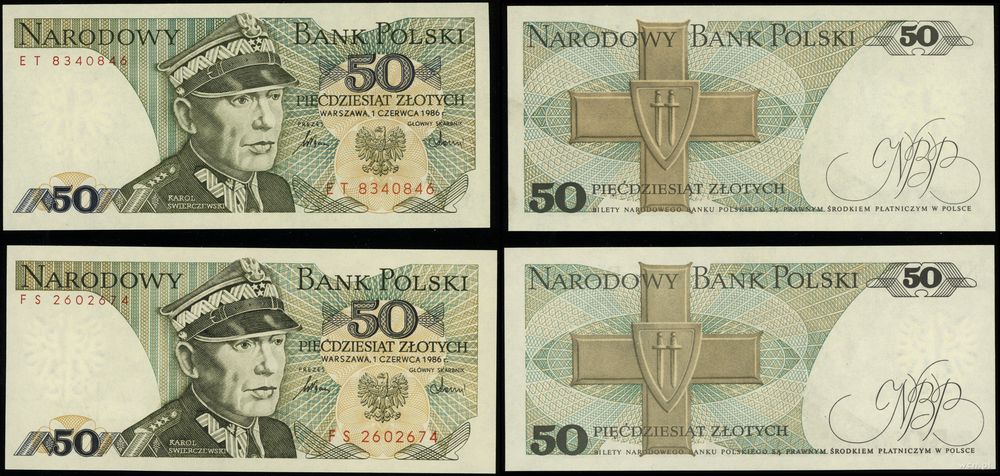 Polska, zestaw: 2 x 50 złotych, 1.06.1986