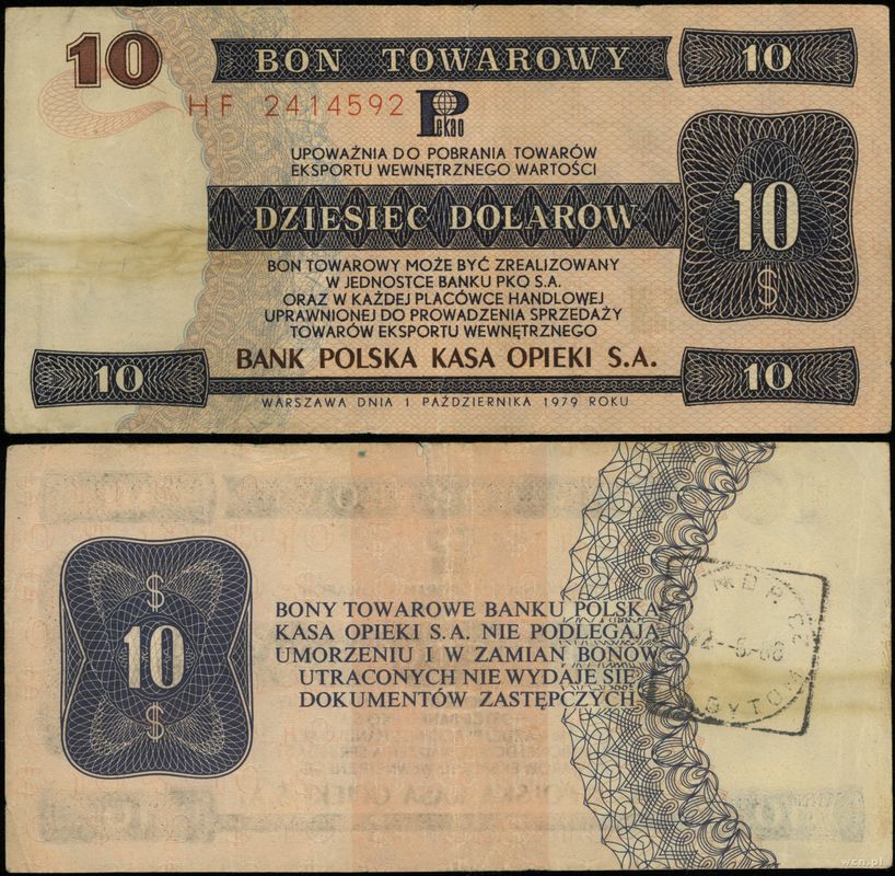 Polska, bon na 10 dolarów, 1.10.1979
