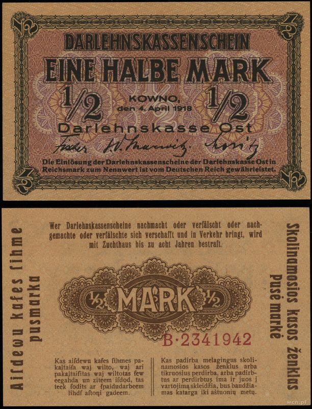 Polska, 1/2 marki, 4.04.1918