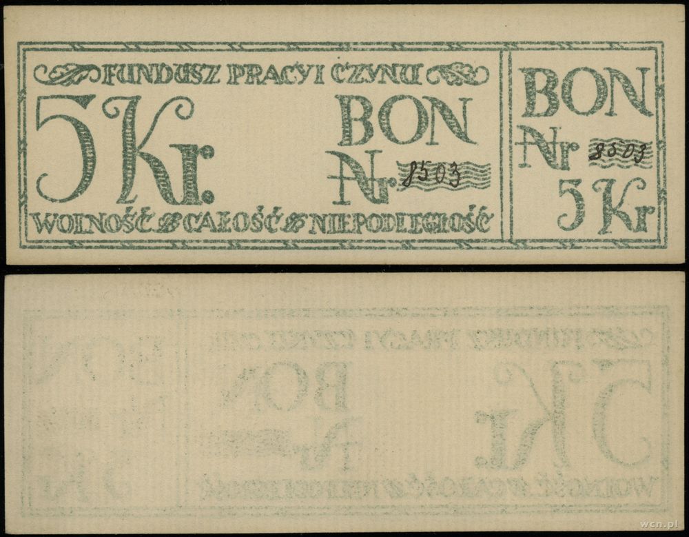 Polska, bon na 5 koron, [1916–1918]