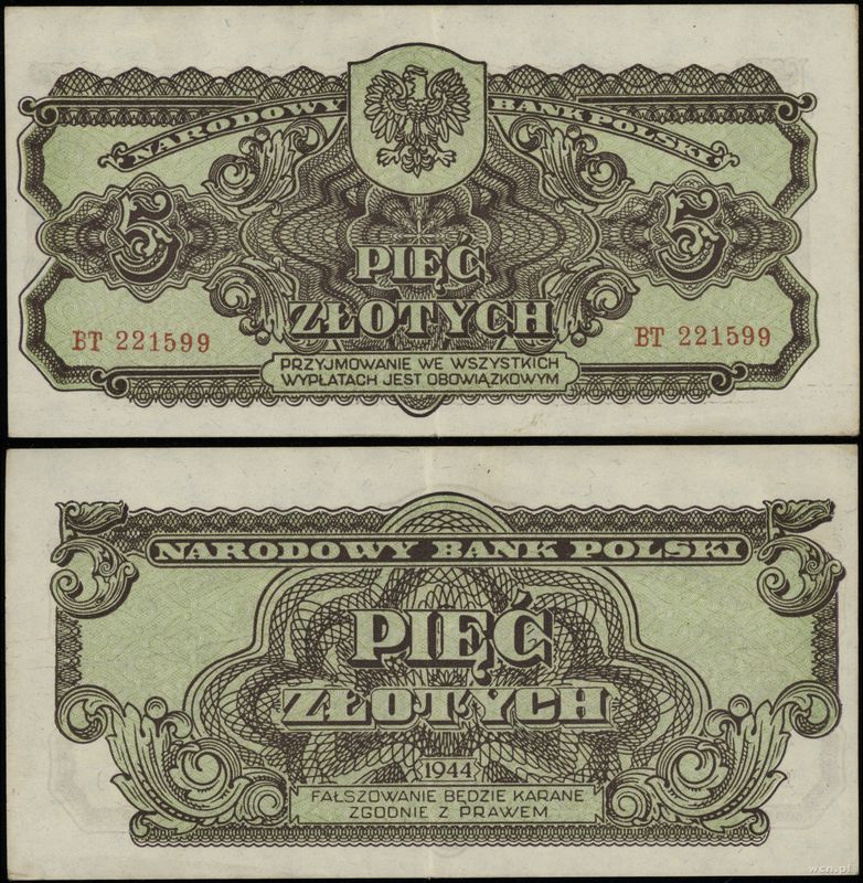 Polska, 5 złotych, 1944