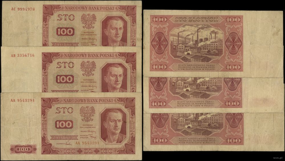 Polska, zestaw: 3 x 100 złotych, 1.07.1948