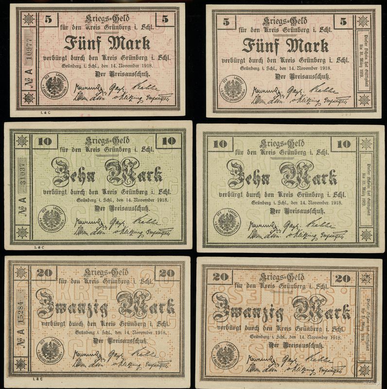 Śląsk, zestaw: 5, 10 i 20 marek, 14.11.1918