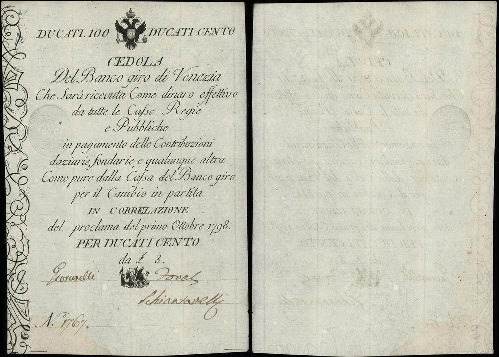 Włochy, 100 dukatów, 1.10.1798