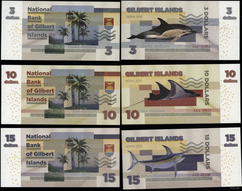 Kiribati, zestaw 6 banknotów kolekcjonerskich, 2015