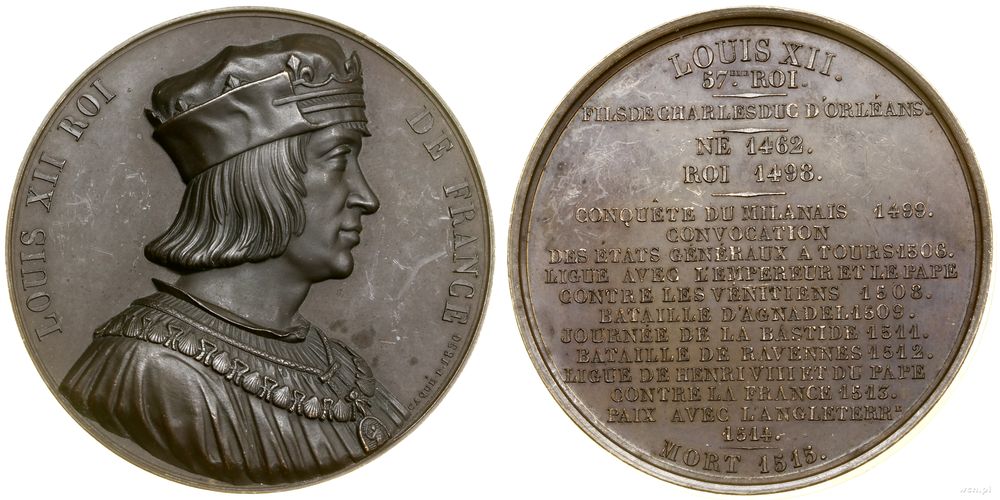 Francja, medal z serii władcy Francji – Ludwik XII, 1836