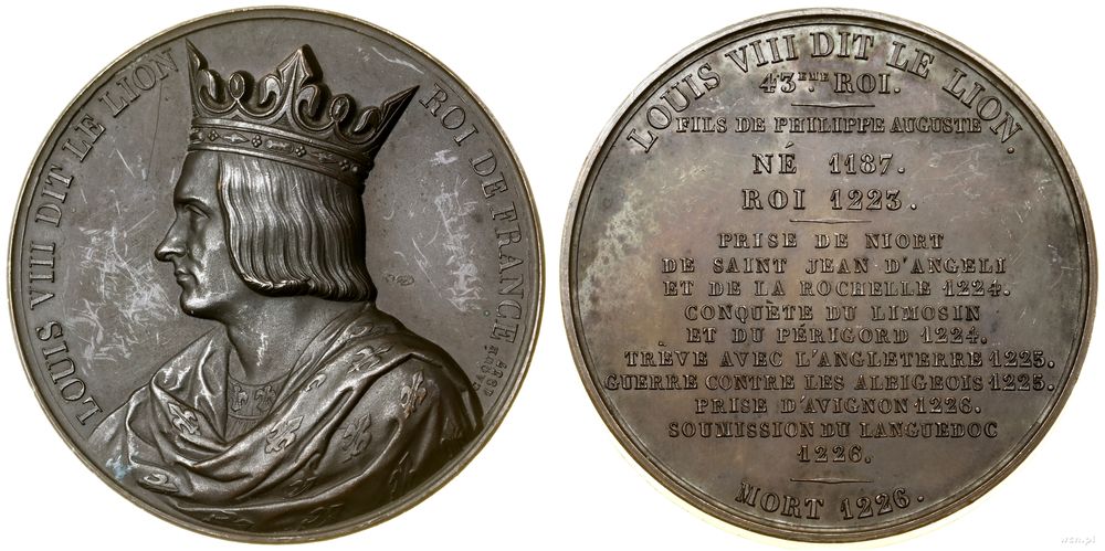 Francja, medal z serii władcy Francji – Ludwik VIII Lew, 1837