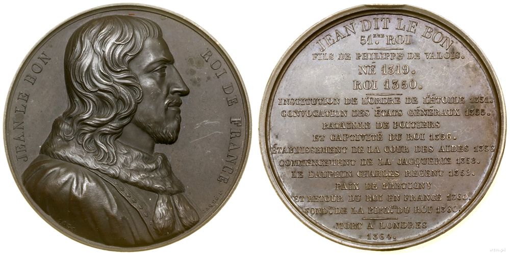 Francja, medal z serii władcy Francji – Jan II Dobry, 1837