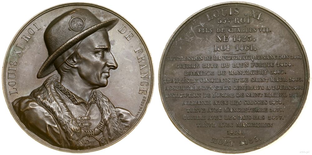 Francja, medal z serii władcy Francji – Ludwik XI, 1836