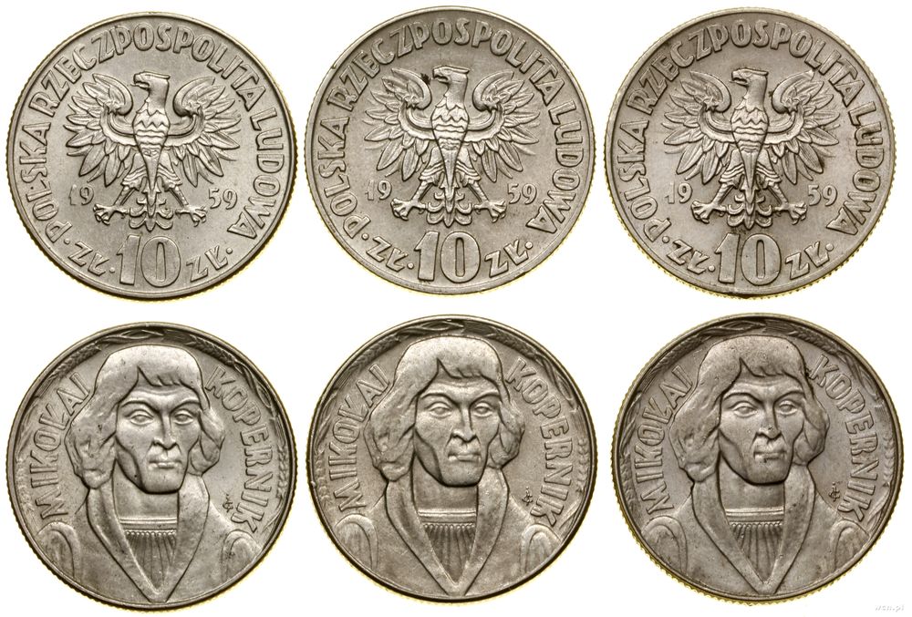 Polska, zestaw 3 x 10 złotych, 1959