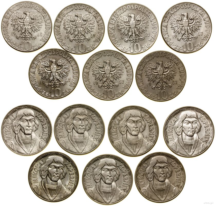 Polska, zestaw 7 x 10 złotych, 6 x 1967, 1968