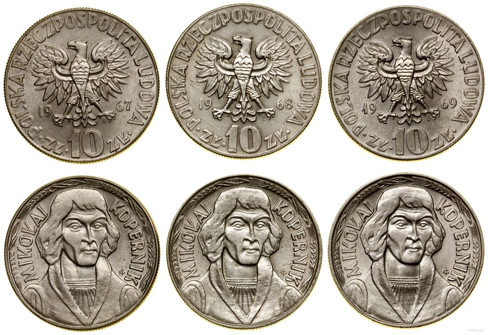 Polska, zestaw: 3 x 10 złotych, 1967, 1968, 1969