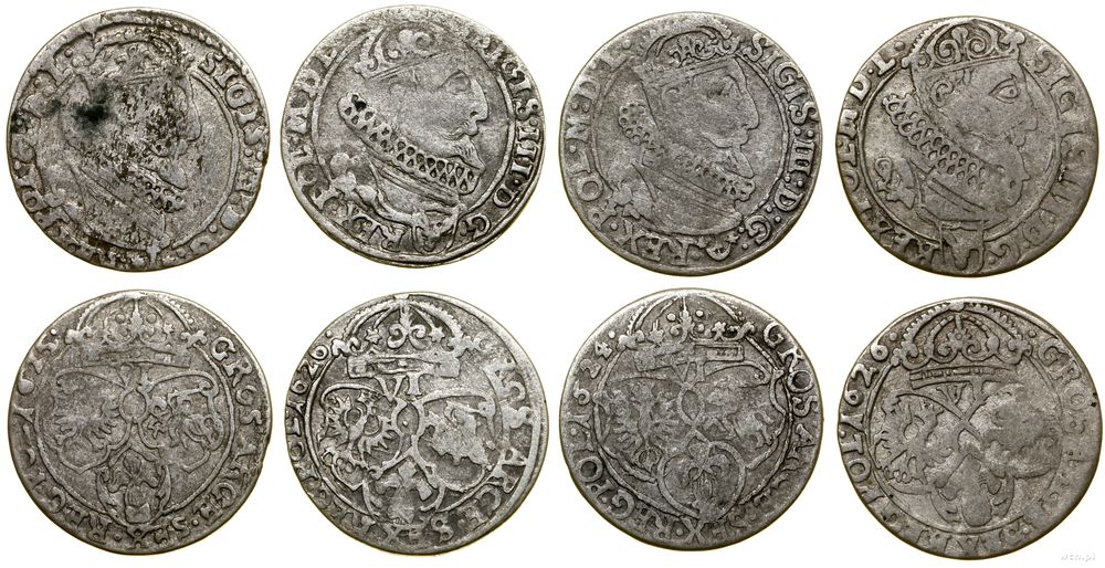 Polska, zestaw 4 x szóstak, 1624, 1625, 2 x 1626