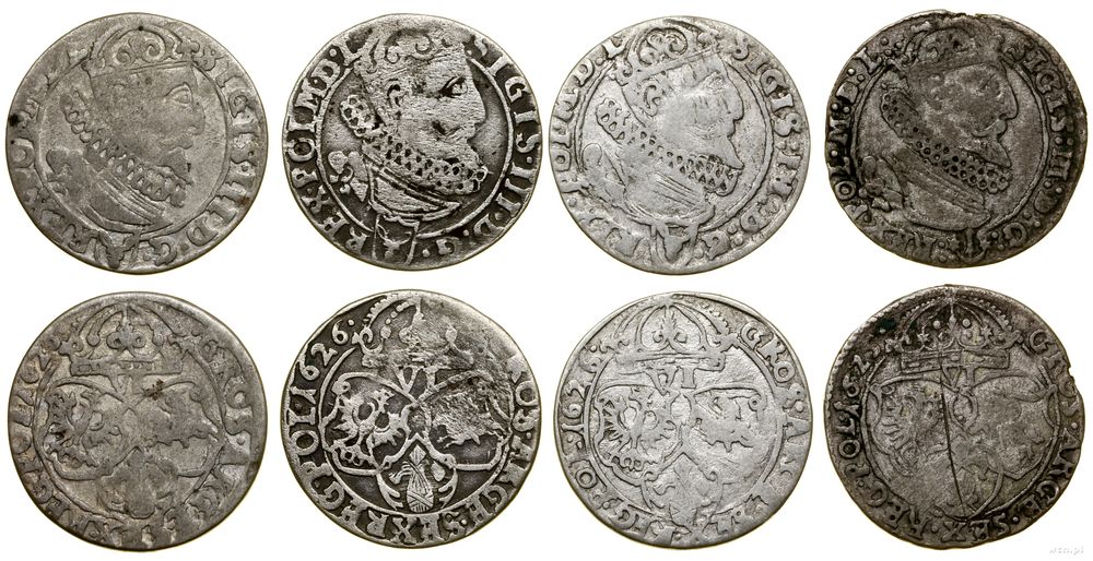 Polska, zestaw 4 x szóstak, 1625, 3 x 1626
