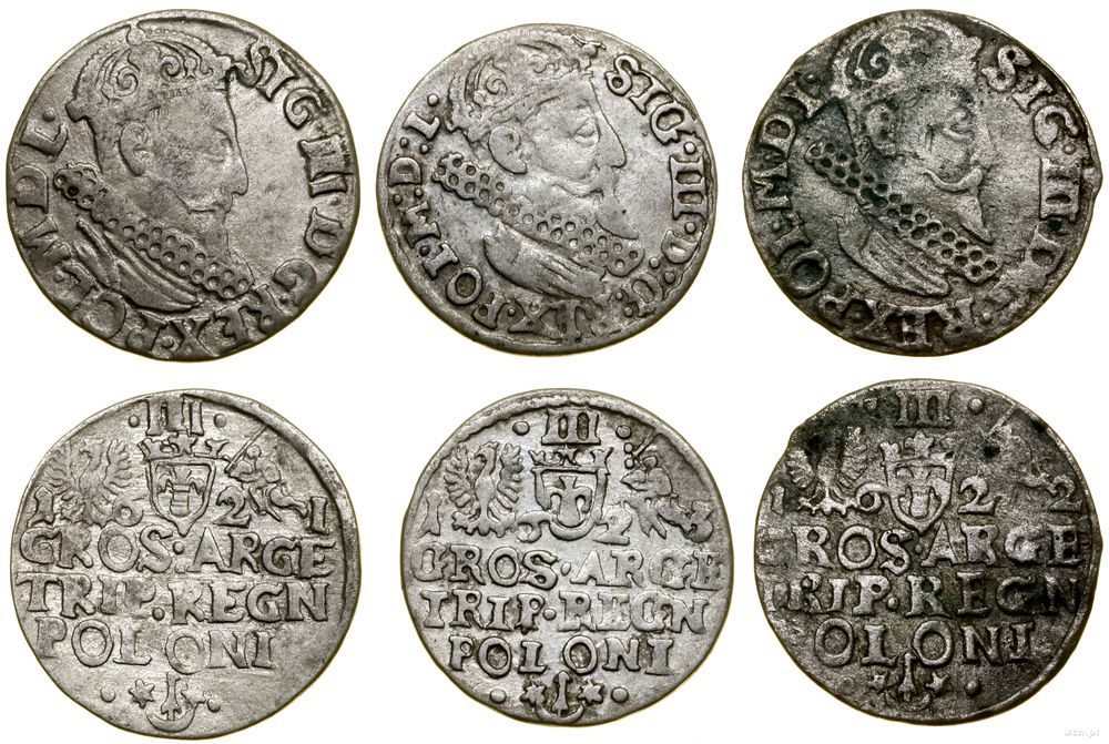 Polska, zestaw 3 x trojak, 1621, 1622, 1623