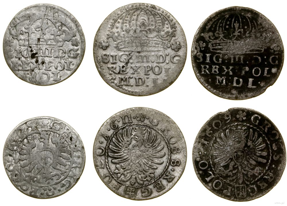 Polska, lot 3 x grosz, 1609, 1611, (Kraków), 1624 (Bydgoszcz)