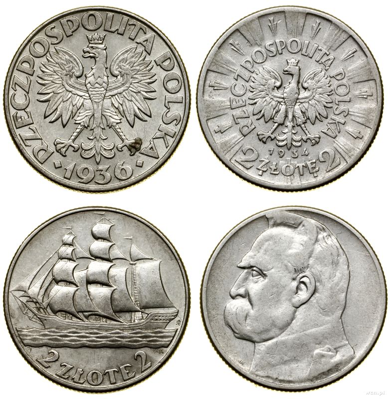 Polska, zestaw: 2 x 2 złote, 1934 i 1936