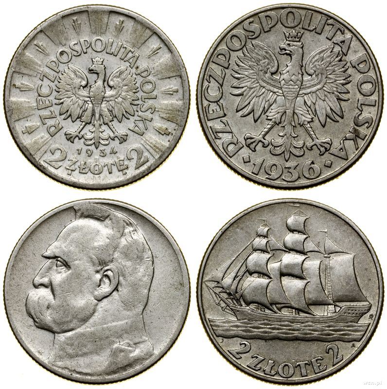 Polska, zestaw: 2 x 2 złote, 1934 i 1936