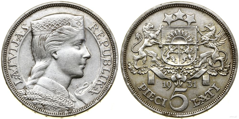 Łotwa, 5 łatów, 1931