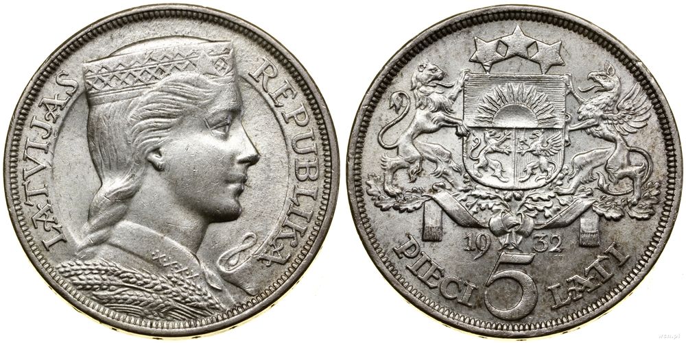 Łotwa, 5 łatów, 1932