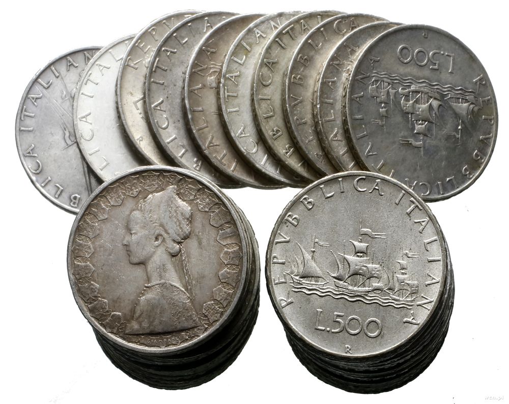 Włochy, zestaw 40 x 500 lirów, różne roczniki