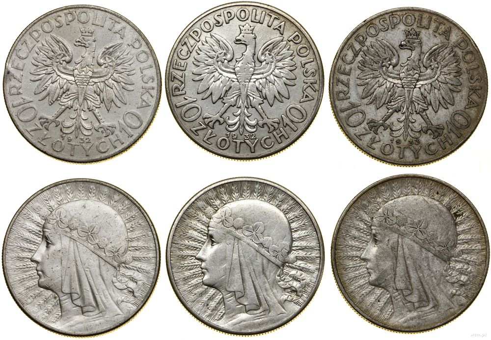 Polska, zestaw: 3 x 10 złotych, 1932–1933