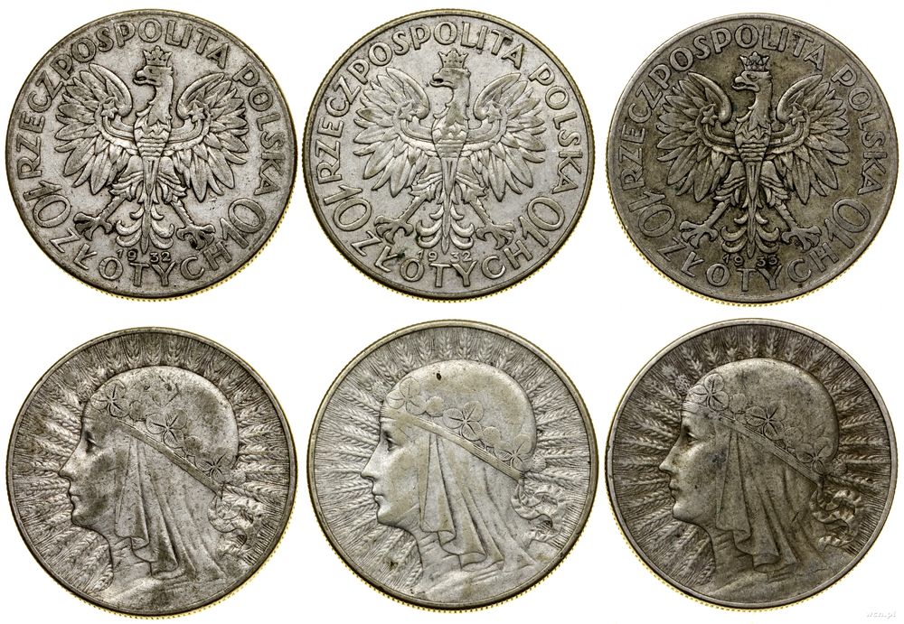 Polska, zestaw: 3 x 10 złotych, 1932–1933