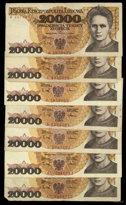 Polska, zestaw 7 banknotów, 1.02.1989