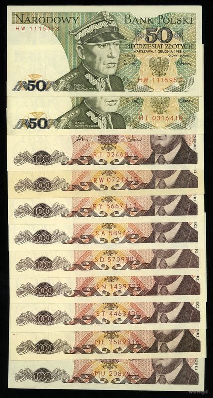 Polska, zestaw 24 banknotów, 1986–1988