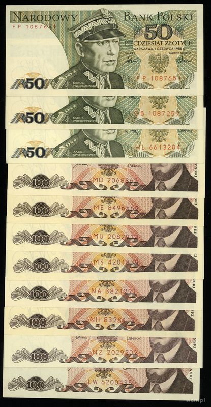 Polska, zestaw 26 banknotów, 1986–1988